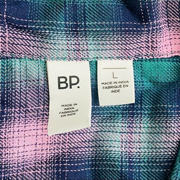 Be Proud green pink and pearl ombré  button down plaid shirt - Picture 3 of 6
